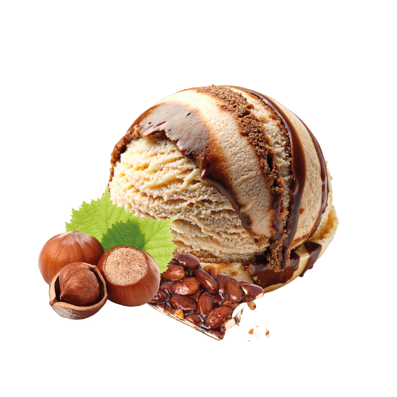 Nocciola con croccante di nocciola e mandorla variegato al cioccolato